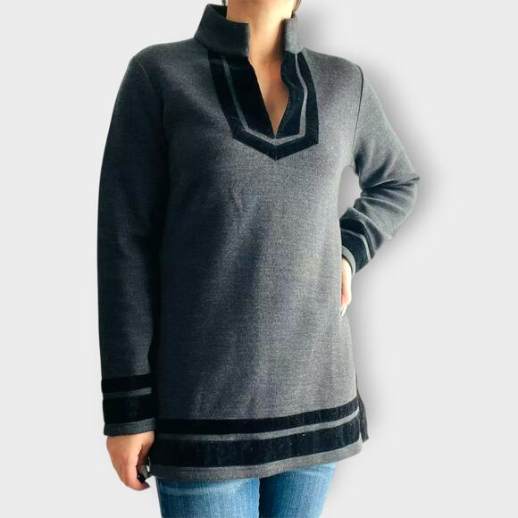 Soft Surroundings Runaway Pullover Sweater Tunic Grey Knit Velvet V Neck Size M - Picture 8 of 8